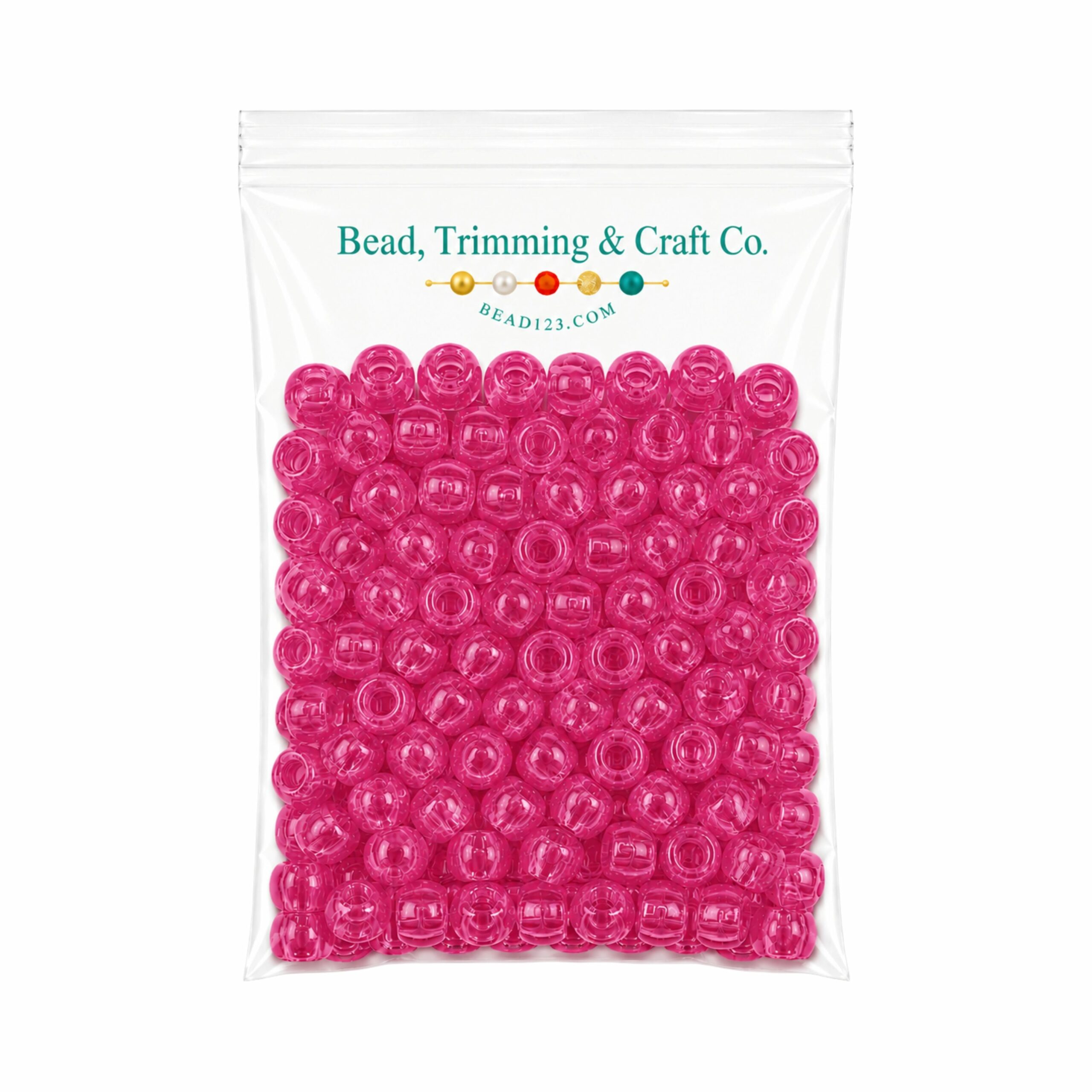 Pony Beads - 9mm - Pink - Transparent - 100 Pieces