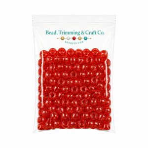 Pony Beads - 9mm - Red - Transparent - 100 Pieces