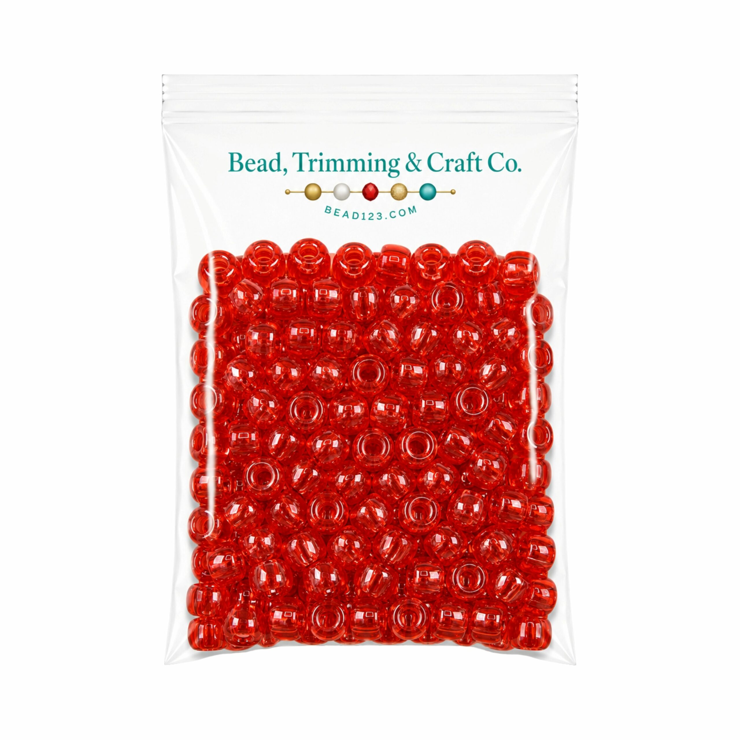 Pony Beads - 9mm - Red - Transparent - 100 Pieces
