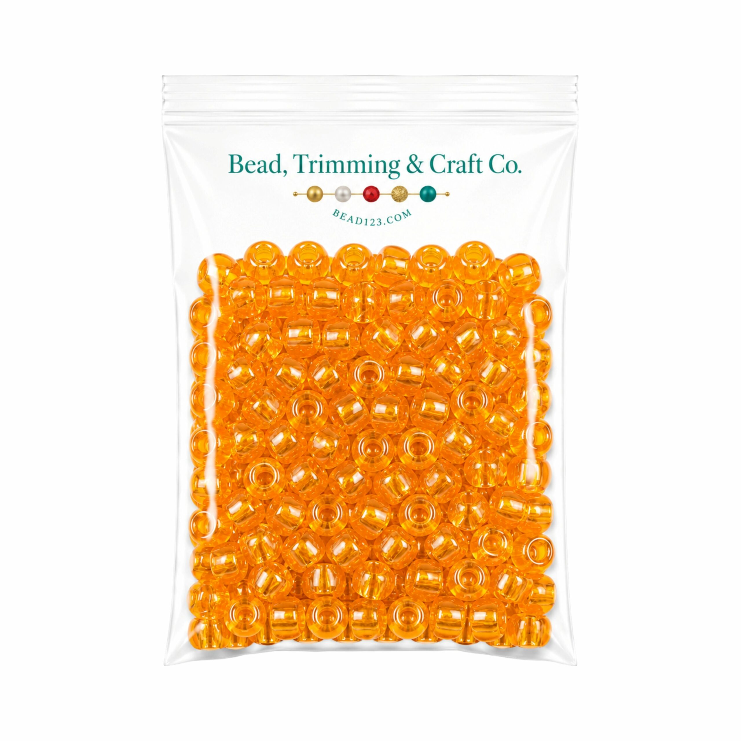 Pony Beads - 9mm - Orange - Transparent - 500 Grams - 2000 Pieces