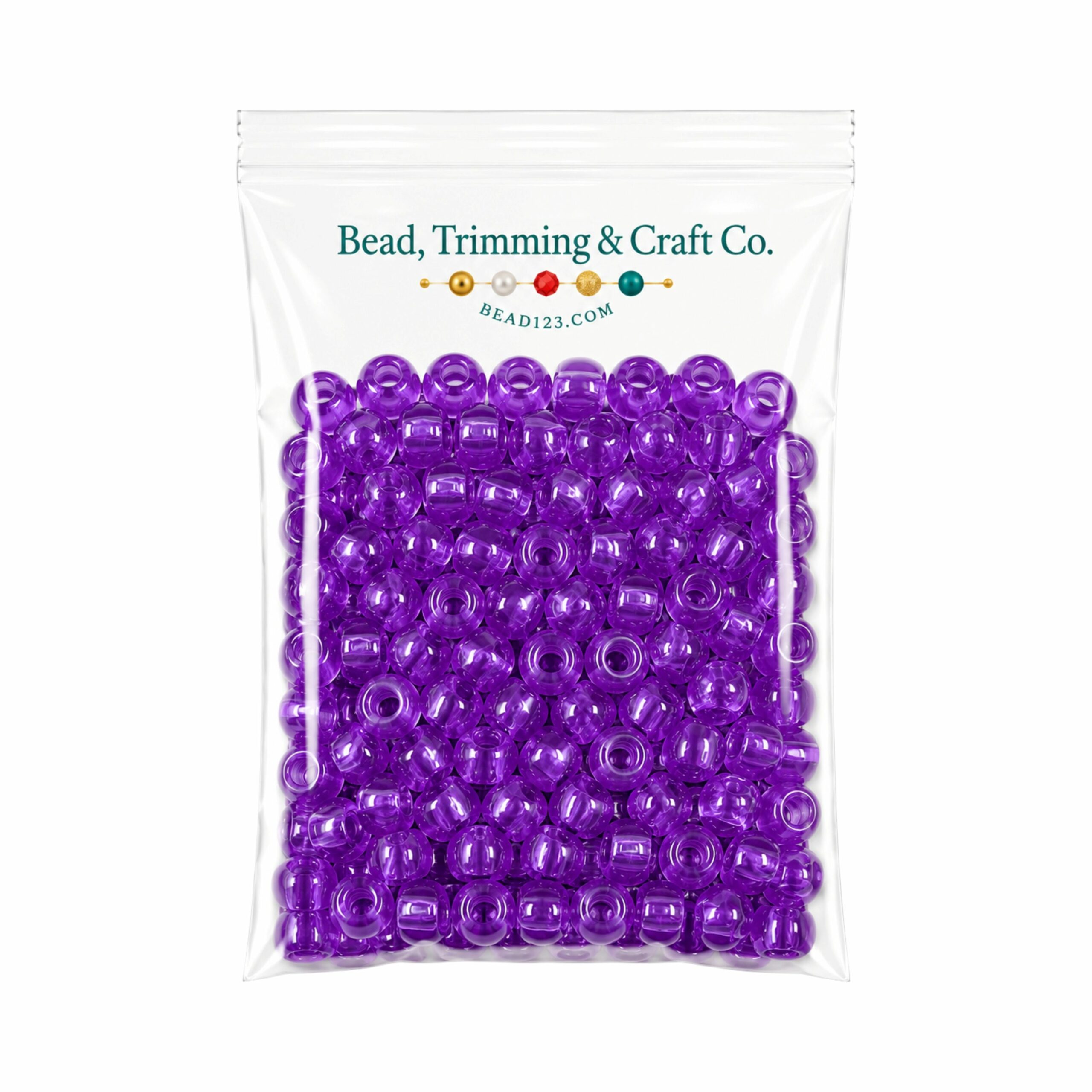 Pony Beads - 9mm - Purple - Transparent - 100 Pieces
