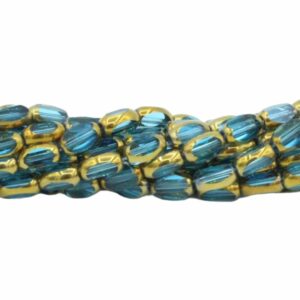 Faceted Oval Bead - 7mm - 34cm Strand - Aqua / Gold
