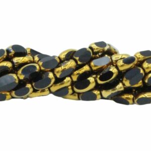 Faceted Oval Bead - 7mm - 34cm Strand - Black / Gold