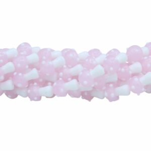 Mushroom Lampwork Beads - Glass - 16mm - Pink / White - 47cm Strand