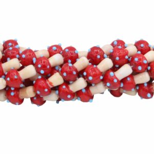 Mushroom Lampwork Beads - Glass - 16mm - Red / Cream - 47cm Strand