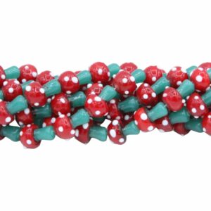 Mushroom Lampwork Beads - Glass - 16mm - Green / Red - 47cm Strand