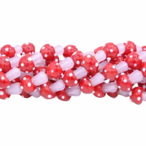 Mushroom Lampwork Beads - Glass - 16mm - Pink / Red - 47cm Strand