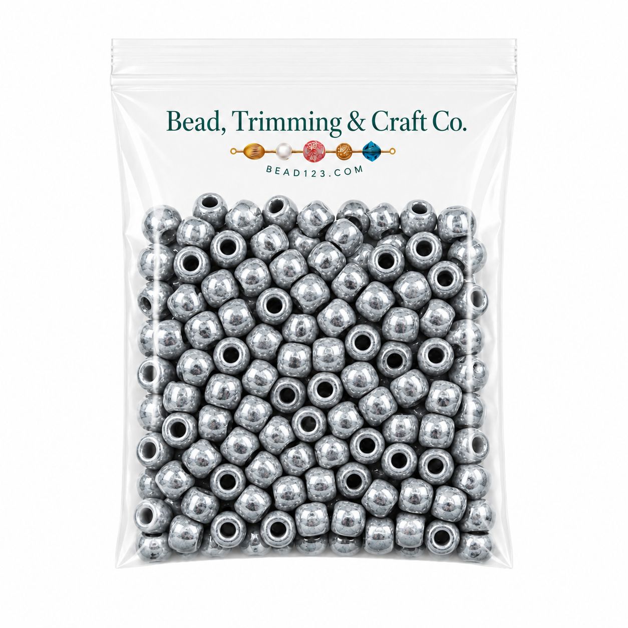 Pony Beads - 9mm - Silver - Metallic - 100 Pieces
