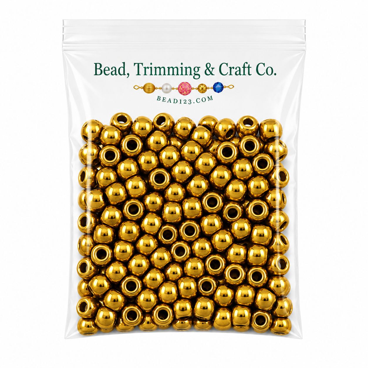 Pony Beads - 9mm - Gold - Metallic - 100 Pieces