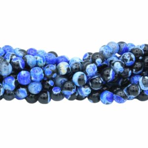 Fire Agate - Round Bead - 8mm – Blue - 37cm strand