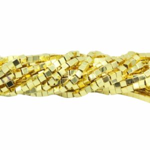 Hematite - Cube Bead - 2mm – Gold - 38cm strand