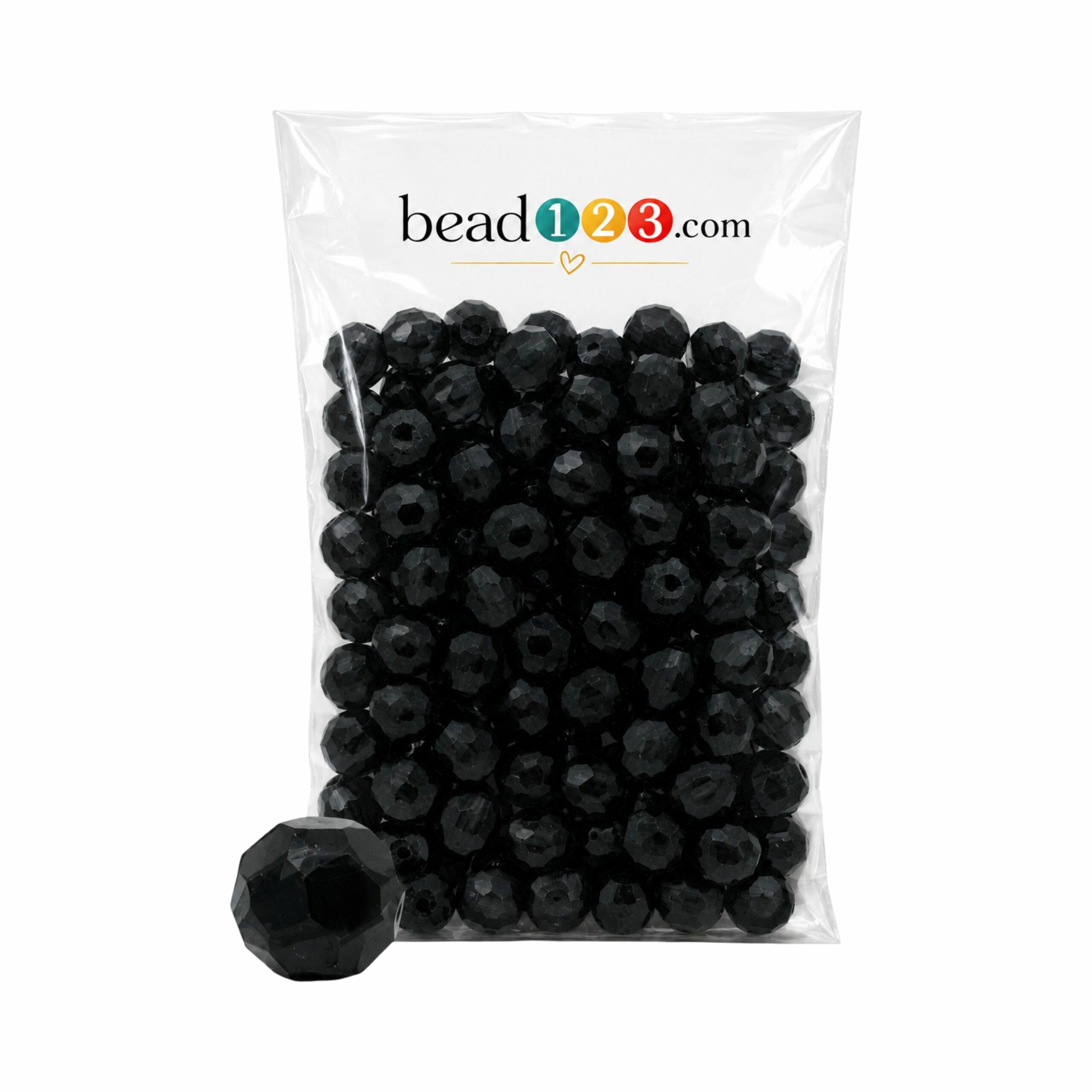 Round Faceted - 12mm - 500 Gram - 580 Pieces - Black