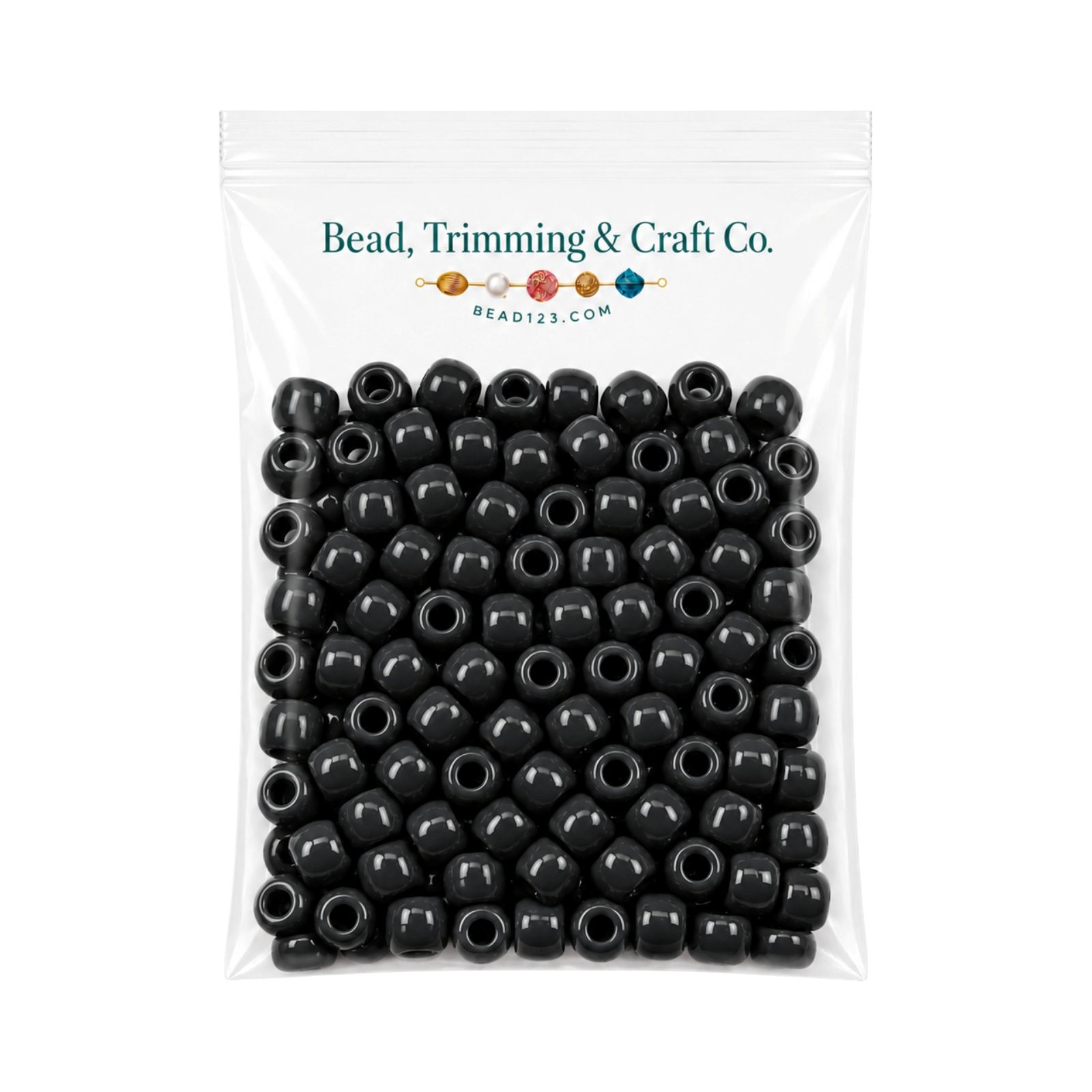 Pony Beads - 9mm - Black - Opaque - 100 Pieces - Made In USA