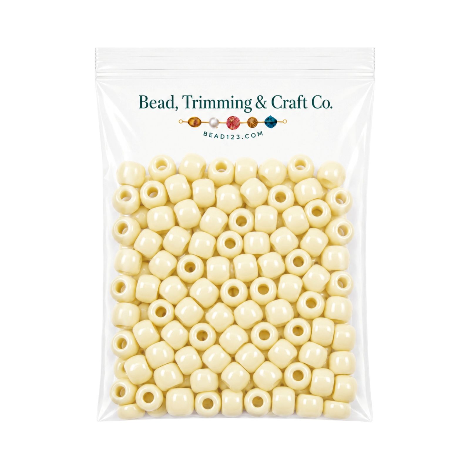 Pony Beads - 9mm - Cream - Opaque - 100 Pieces - Made In USA