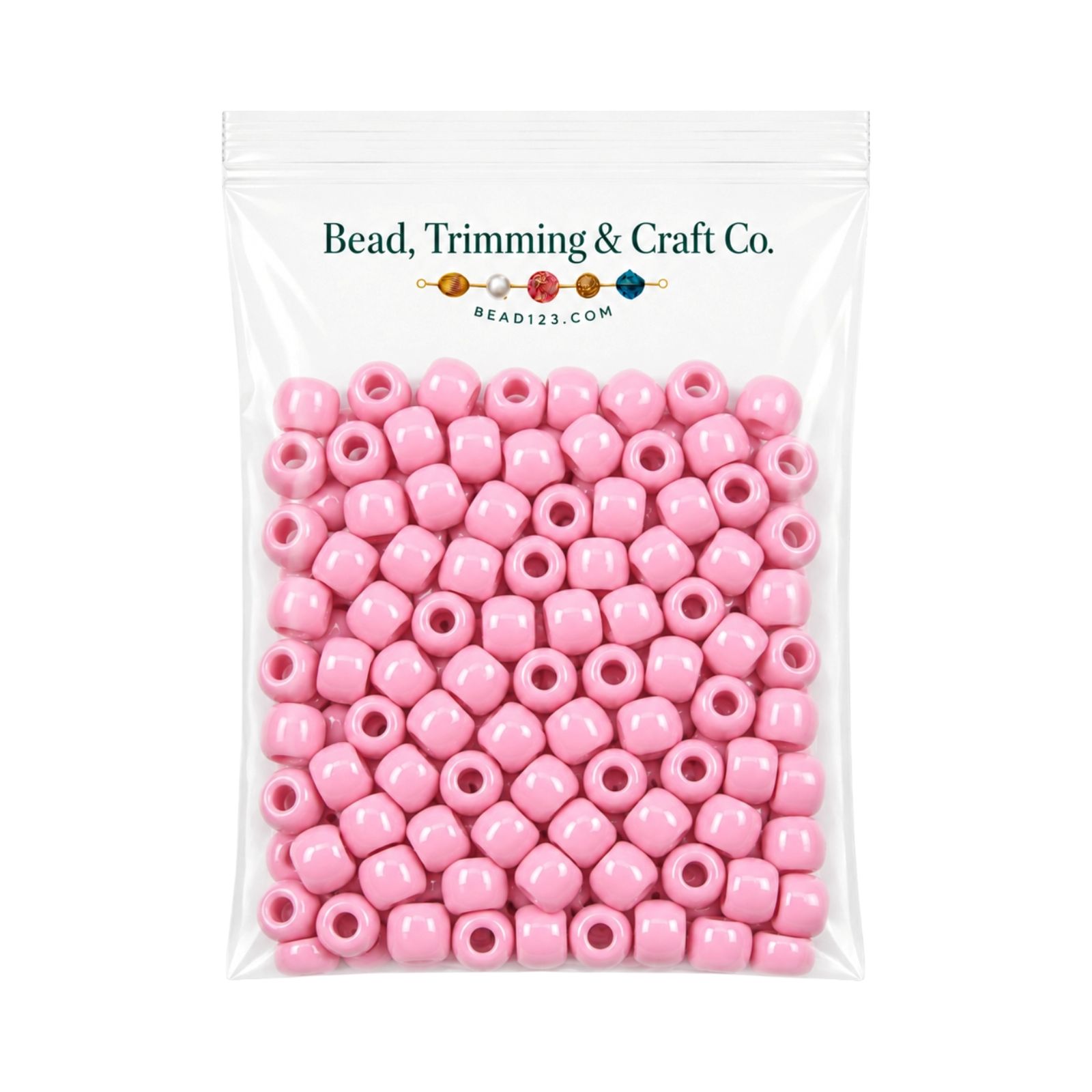 Pony Beads - 9mm - Pink - Opaque - 100 Pieces - Made In USA