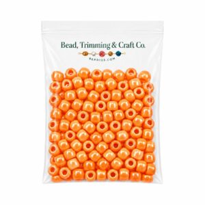 Pony Beads - 9mm - Orange - Pearl - 100 Pieces - Made In USA