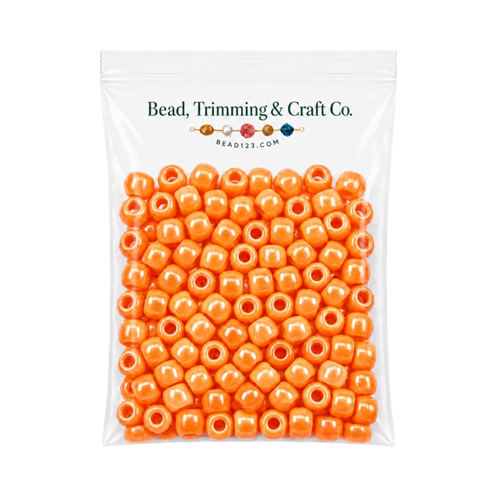 Pony Beads - 9mm - Orange - Pearl - 100 Pieces - Made In USA