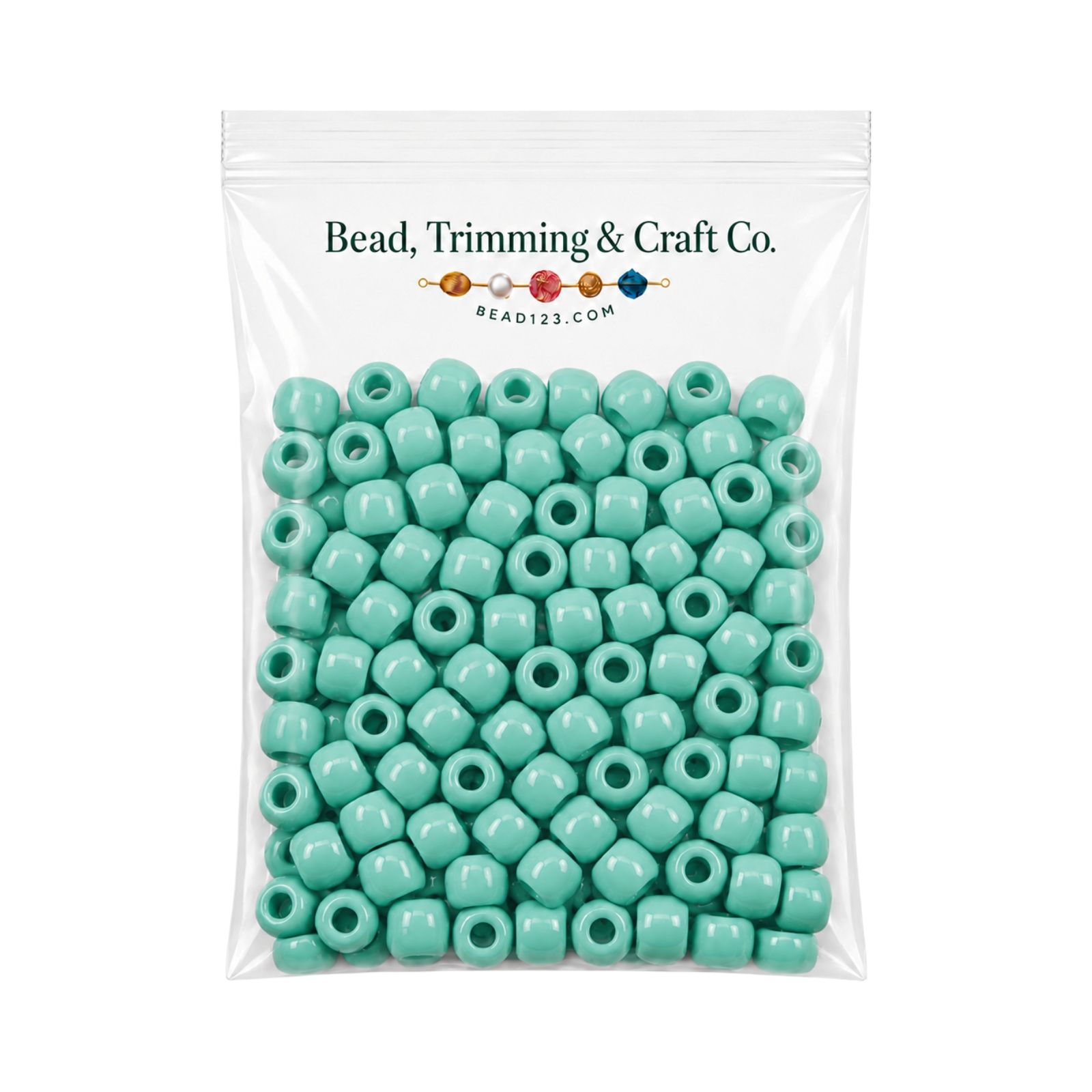 Pony Beads - 9mm - Teale - Opaque - 100 Pieces - Made In USA