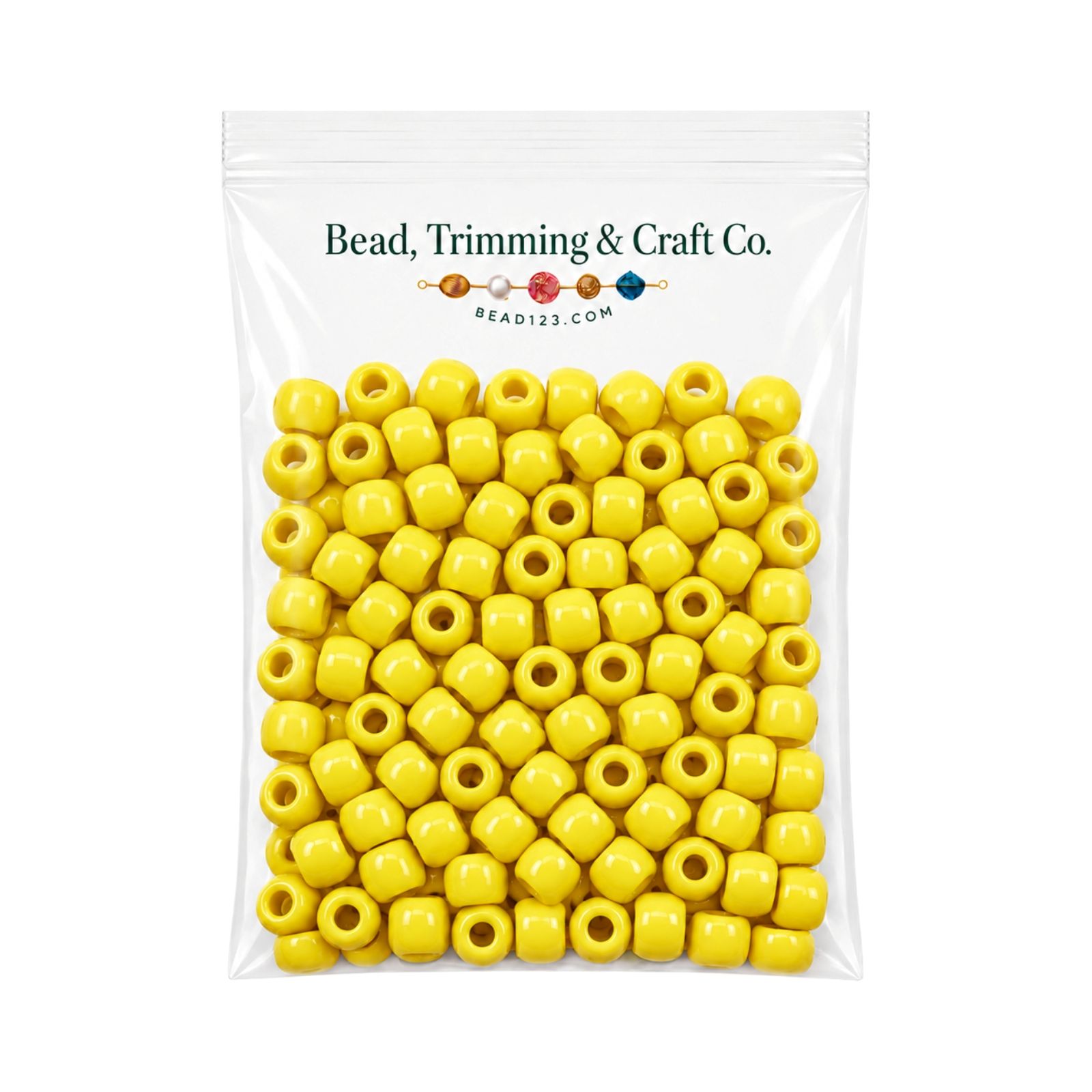 Pony Beads - 9mm - Yellow - Opaque - 100 Pieces - Made In USA