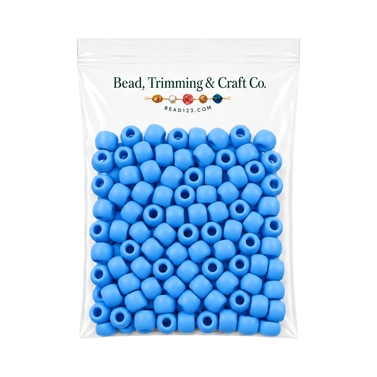 Pony Beads - 9mm - Blue Light - Frost - 100 Pieces - Made In USA