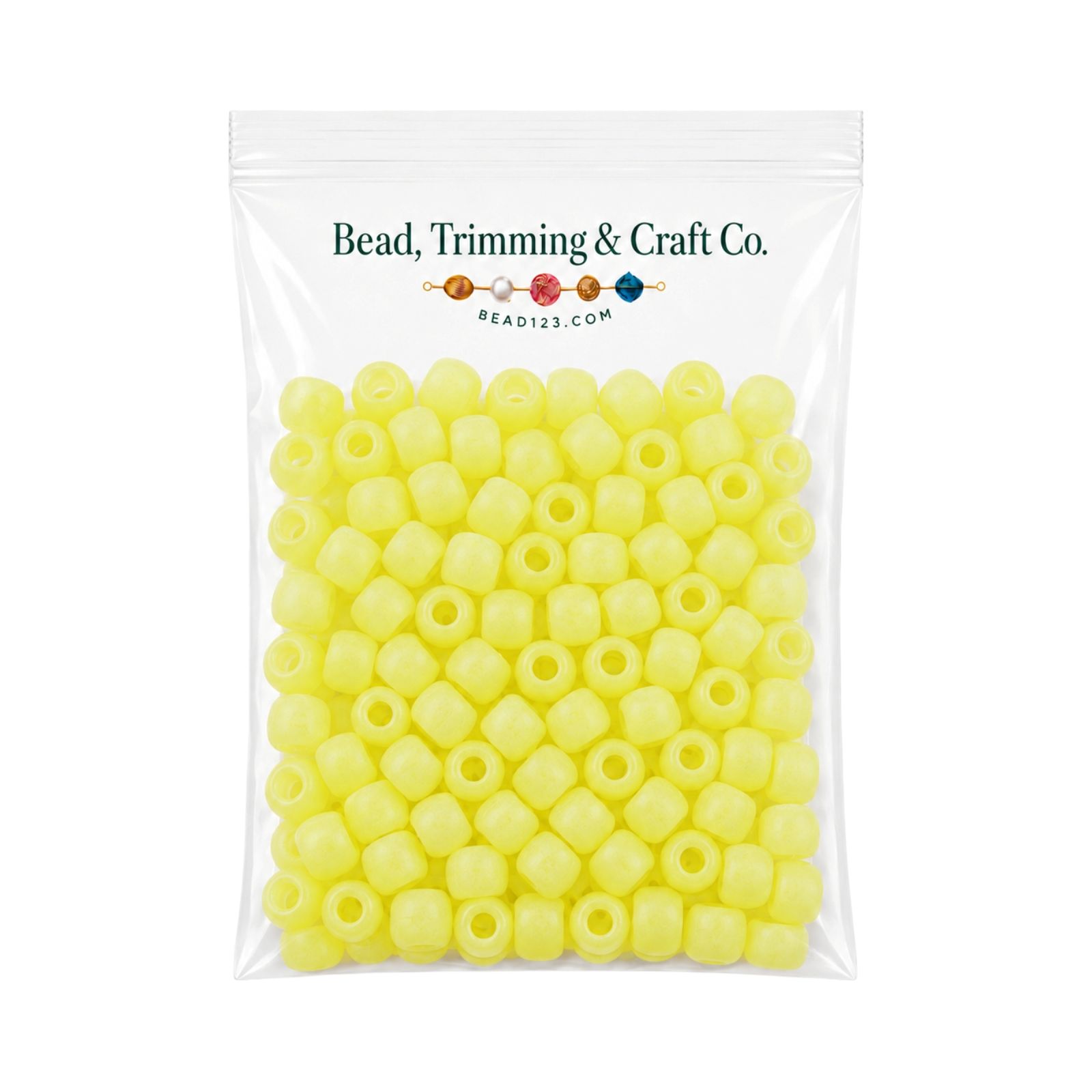 Pony Beads - 9mm - Yellow - Frost - 100 Pieces - Made In USA