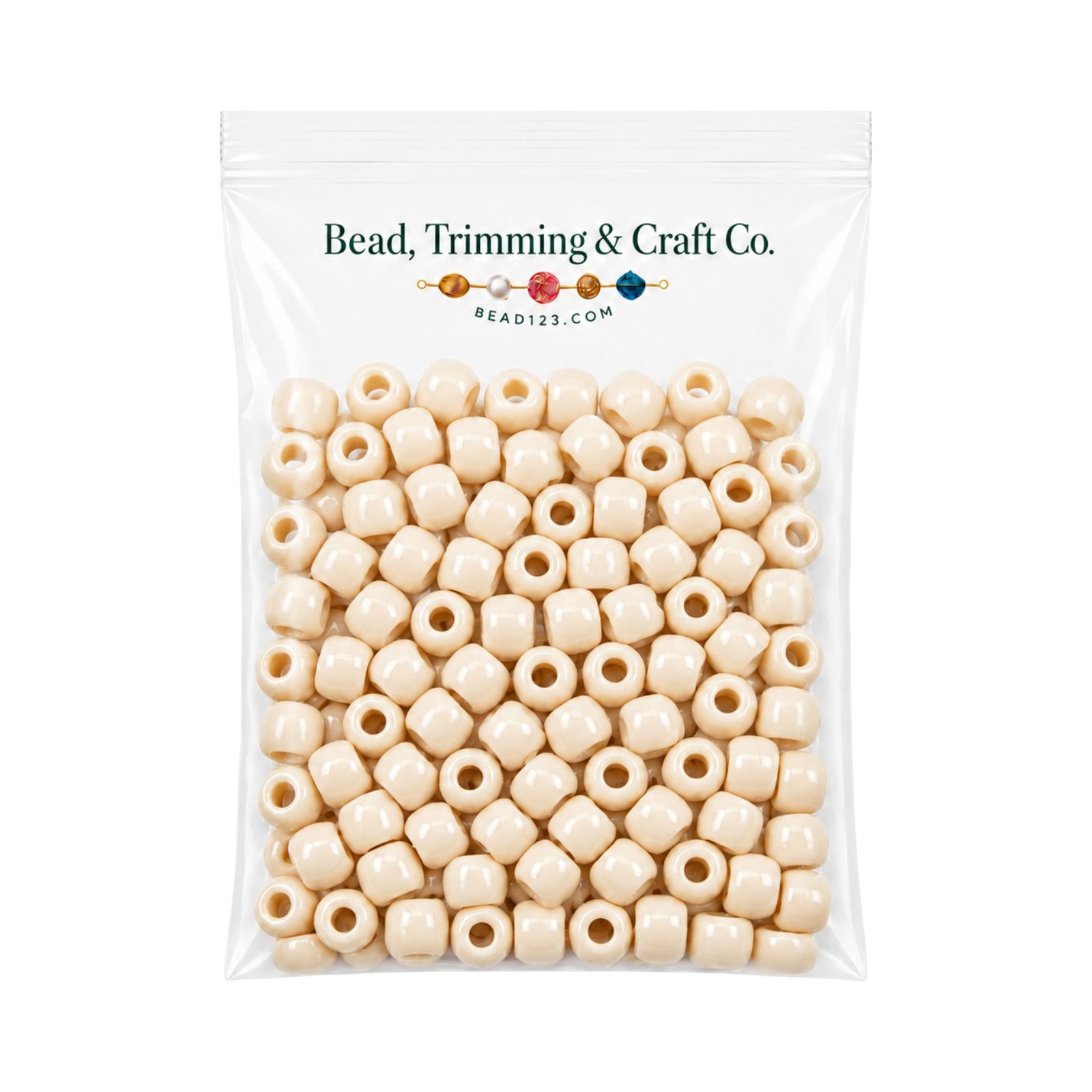 Pony Beads - 9mm - Cream - Opaque - 100 Pieces