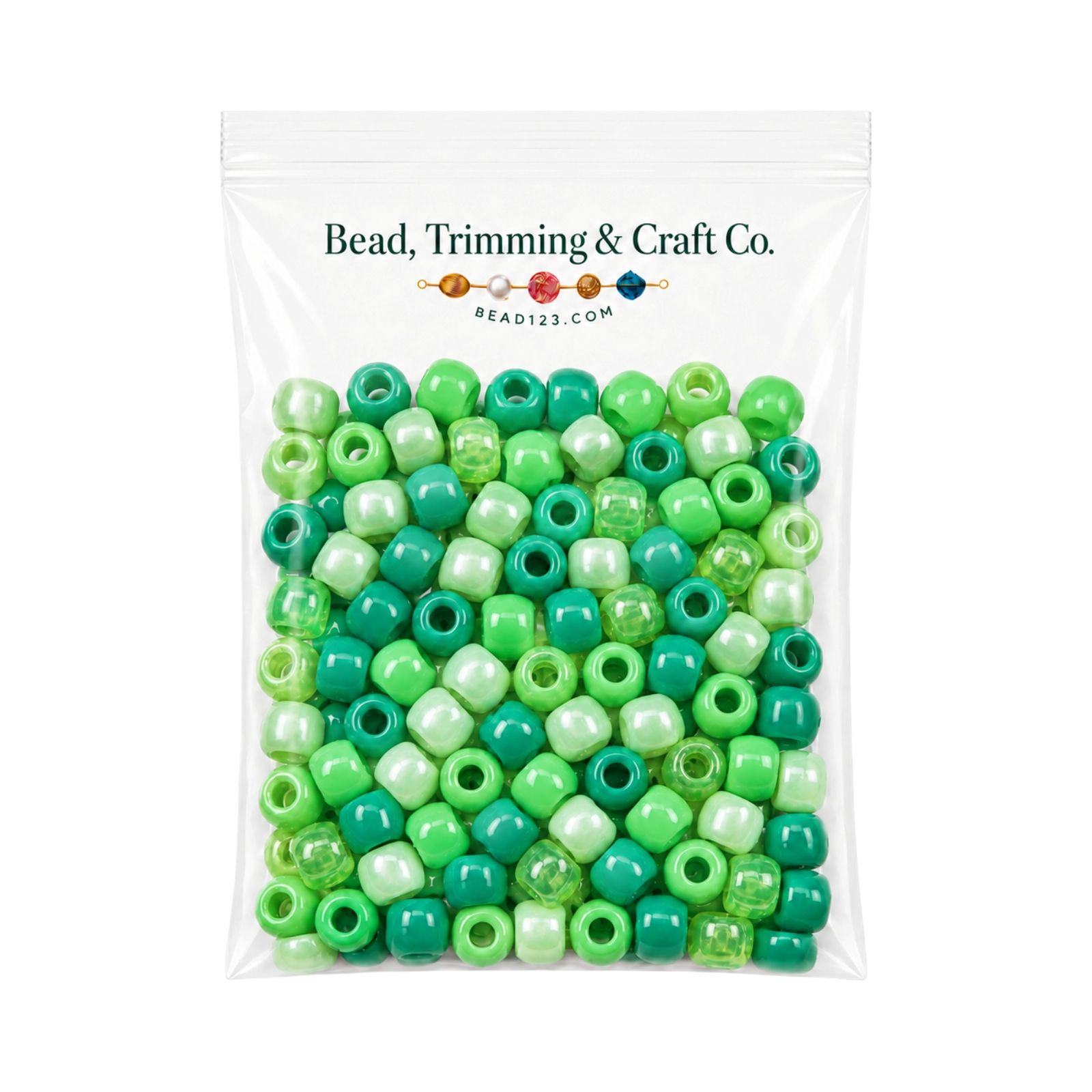 Pony Beads - 9mm - Green Mix - 100 Pieces