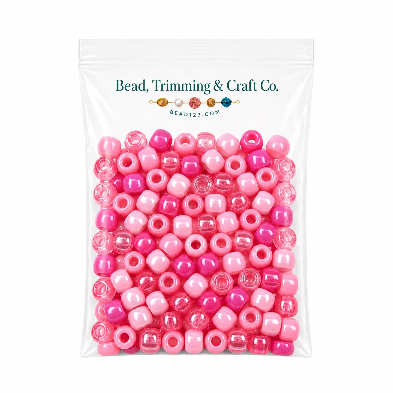 Pony Beads - 9mm - Pink Mix - 100 Pieces