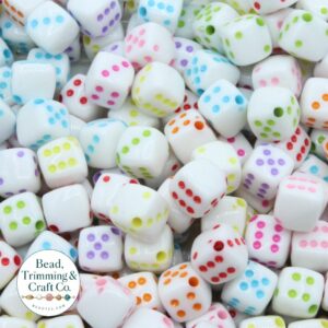Dice Bead - White / Multi Colour - 10mm