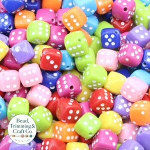 Dice Bead - Multi Colour / White - 10mm