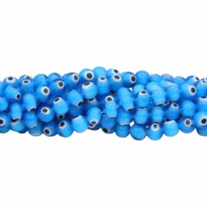 Evil Eye Bead - Glass - 10mm Round - Light Blue - 36cm Strand
