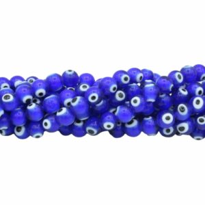 Evil Eye Bead - Glass - 10mm Round - Blue - 36cm Strand