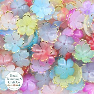 Flower Bead - Gold Edge - 19mm - Mix Colour