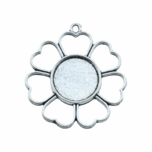 Flower Heart Setting / Pendant - 34mm - Antique Silver