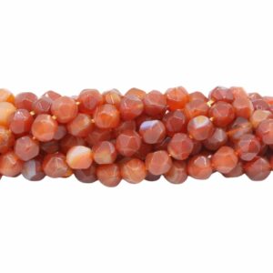 8mm Faceted Bead - Diamond Cut - Red Stripe Agate - 38cm Strand