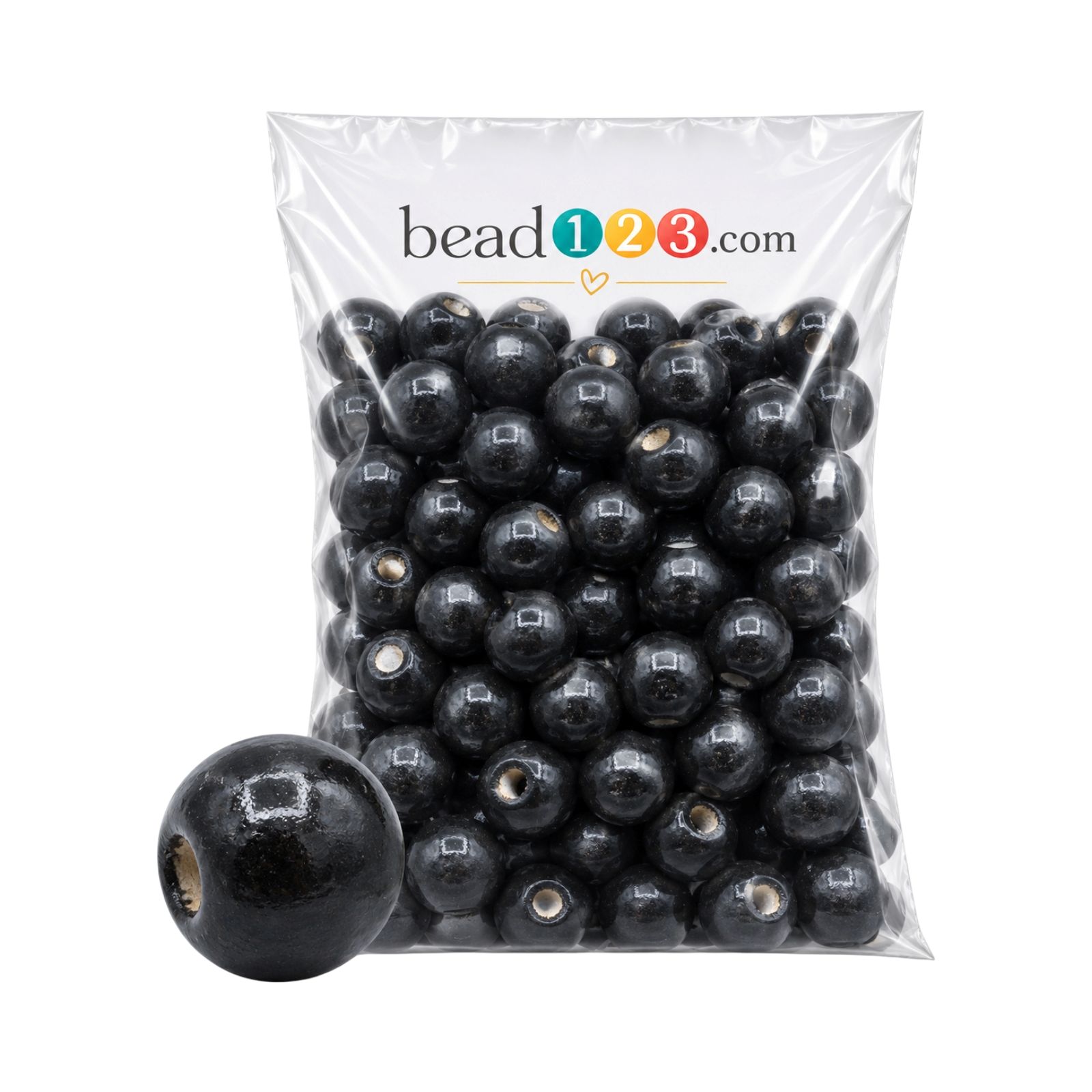 Wood Bead - 14mm - Black - 300 Gram - 370 Pieces