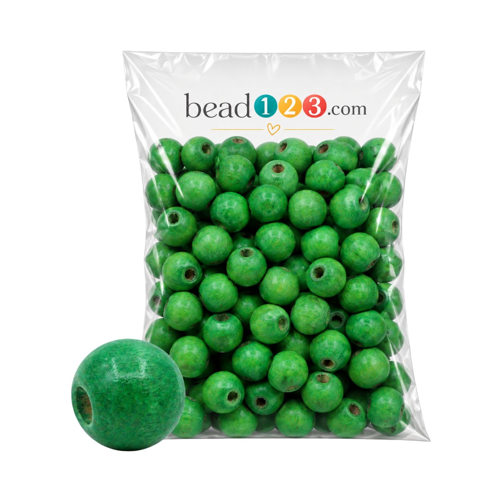 Wood Bead - 14mm - Green - 300 Gram - 370 Pieces